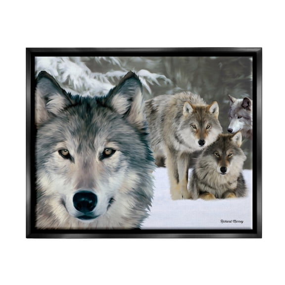 Stupell Industries Wild Wolves Snowy Winter Landscape Animals & Insects Photography Black Floater Framed Art Print Wall Art