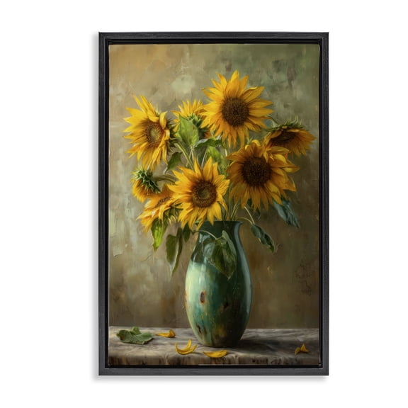 Stupell Industries Transitional Moody Sunflower Vase Black Floating Frame Canvas Art, 17 x 25, by Creative Studio