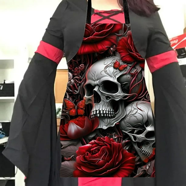 Nuevo Delantal de Halloween con Decoración Festiva, Delantal Antiincrustante, Funda de Cocina con Calavera Aterradora para Hombres y Mujeres.