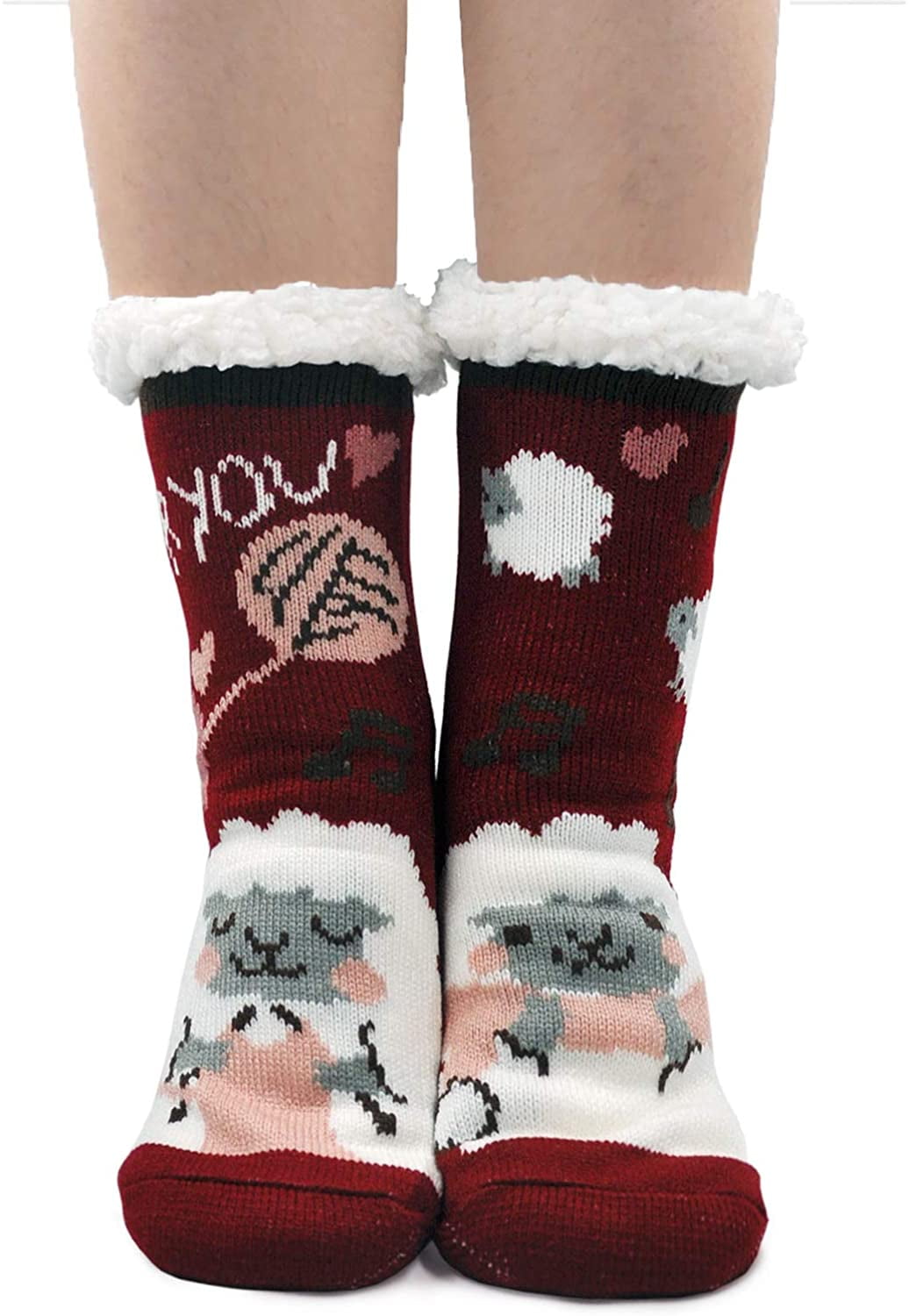 ZFSOCK Slipper Socks for Women Winter Warm Fuzzy Sherpa Socks Non Slip ...