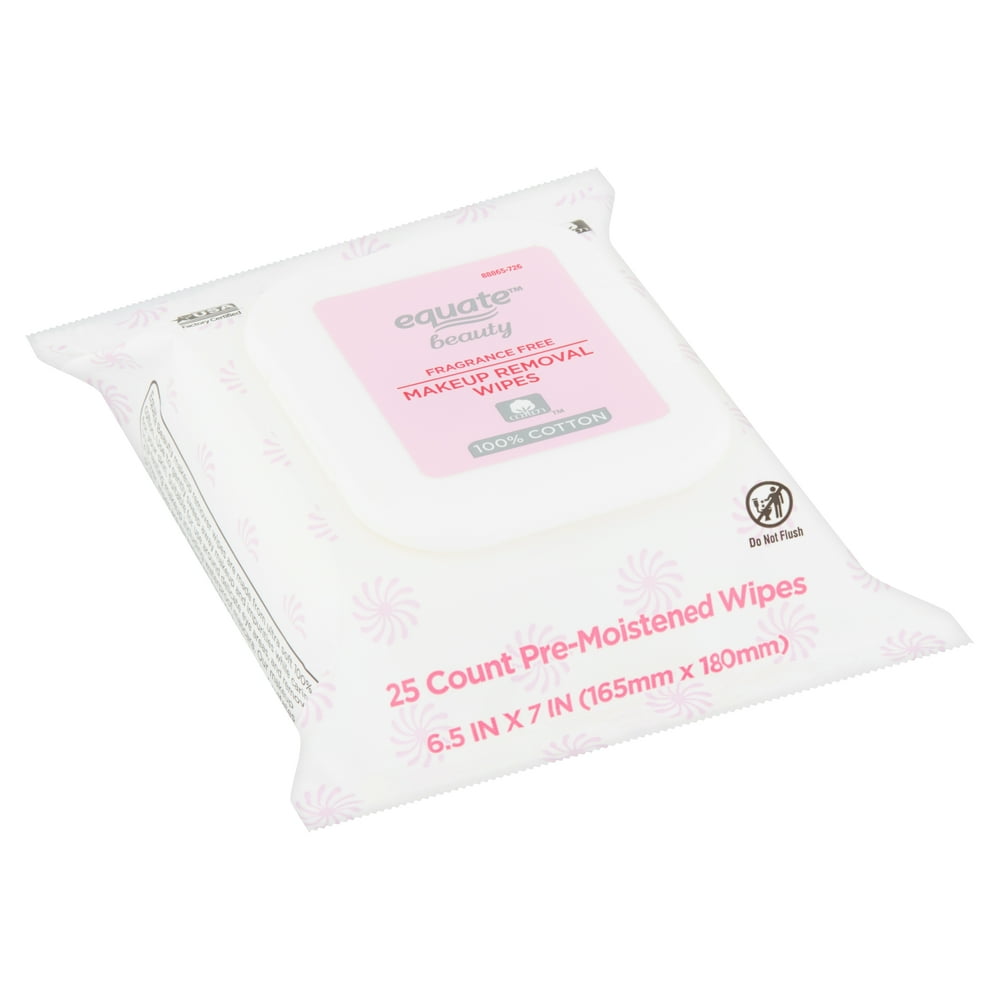 Equate Beauty Cotton Fragrance Free Makeup Removal Wipes, 25 Count