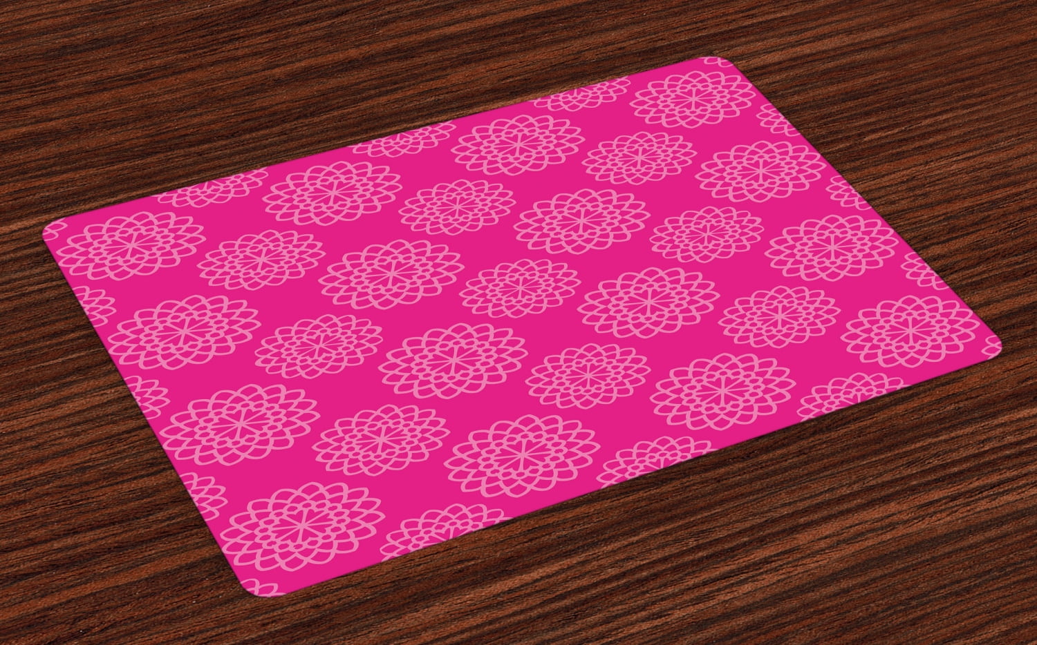 Hot Pink Placemats Set of 4 Geometrical Abstract Flower Motifs Garden
