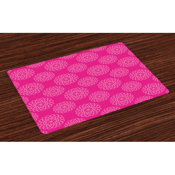 Hot Pink Placemats Set of 4 Geometrical Abstract Flower Motifs Garden