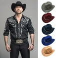 thumbnail image 2 of Mightlink Unisex Vintage Wide Brim Warm Hat Western Cowboy Hat British Style Jazz Cap for Outdoor Daily Life, 2 of 7