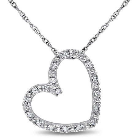 Miabella Diamond-Accent 10kt White Gold Heart Pendant, 17