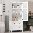 thumbnail image 1 of Homfa Bathroom Cabinet with Rattan Doors, Rattan Linen Storage Cabinet with 2 Drawers, White, 1 of 8