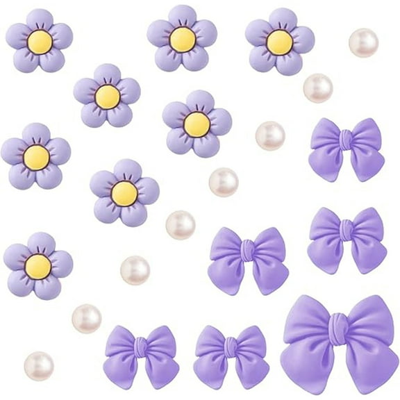 Yuping Cute Flower Bow Shoe Charms for Girls Women 24Pcs Shoe Charms with Pearl Resin Flower Accessories for Decoration Birthday Party Kitty Kids Dolls Db14 Amp
