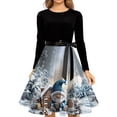 thumbnail image 5 of Christmas Dresses for Women Christmas Print Flare Dress For Women Long Sleeve Dress Hollow Party Casual Dresses with Round Neck for Christmas Party,Multicolor,L, 5 of 5