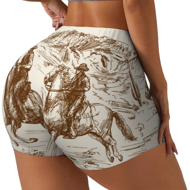 Balery Western Desert Cowboys1 Pantalones cortos de entrenamiento estampados para mujer, sin costuras, ajustados, para gimnasio, yoga, correr, deportes, ejercicio activo, fitness.-XX-Large