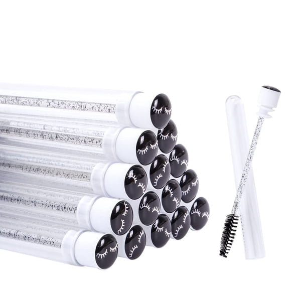 20 cepillos desechables para rímel, carretes de pestañas de diamante, cepillo de maquillaje, varita para rímel en tubo sanitario, suministros para pestañas (negro)
