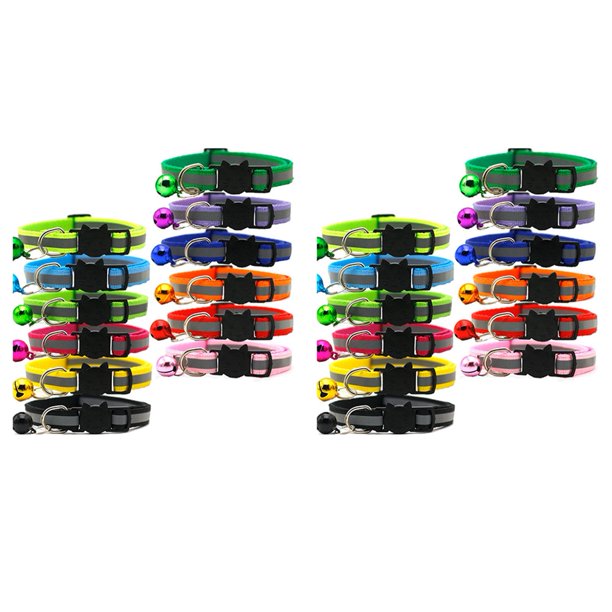 Hebilla de Seguridad de Liberación Rápida con Collares Reflectantes para Gatos de 24 Piezas con Campana (12 Colores)