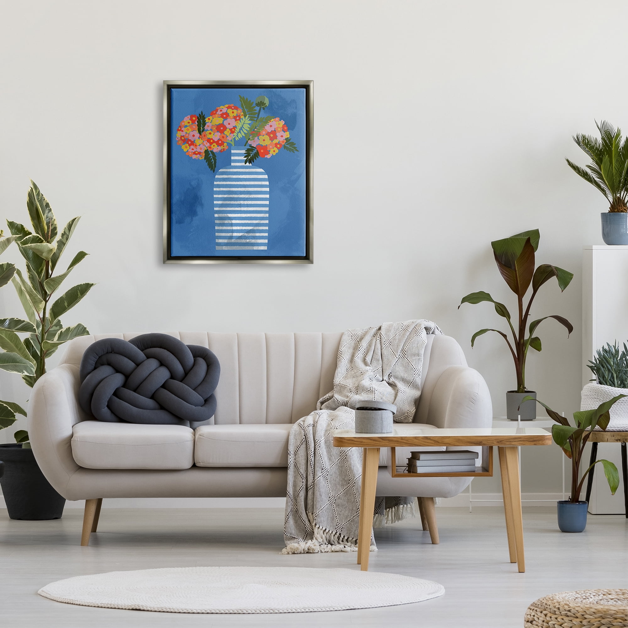 Stupell Industries Contemporary Flower Vase Botanical & Floral Painting Gray Floater Framed Canvas Art Print Wall Art, 25 x 31