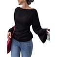 thumbnail image 1 of Camisas de Larga para Mujer, Tops Cortos de Otoño para Salir, Informales, con Cuello , Mangas Acampanadas, Acanalados, con Cordones, Ropa Y2K Negro S, 1 of 8