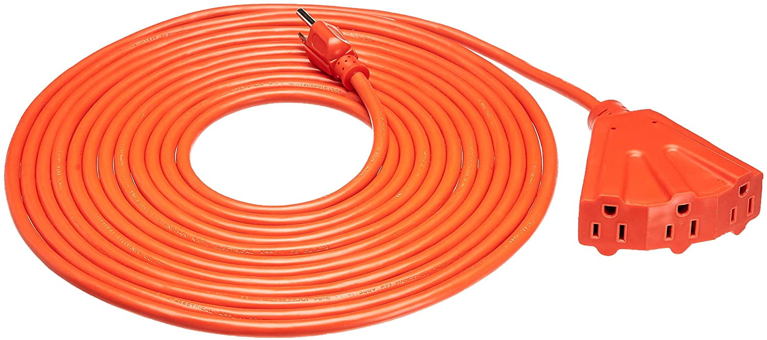 BasicBasics 16/3 Outdoor Extension Cord with 3 Outlets, Orange, 25 Foot