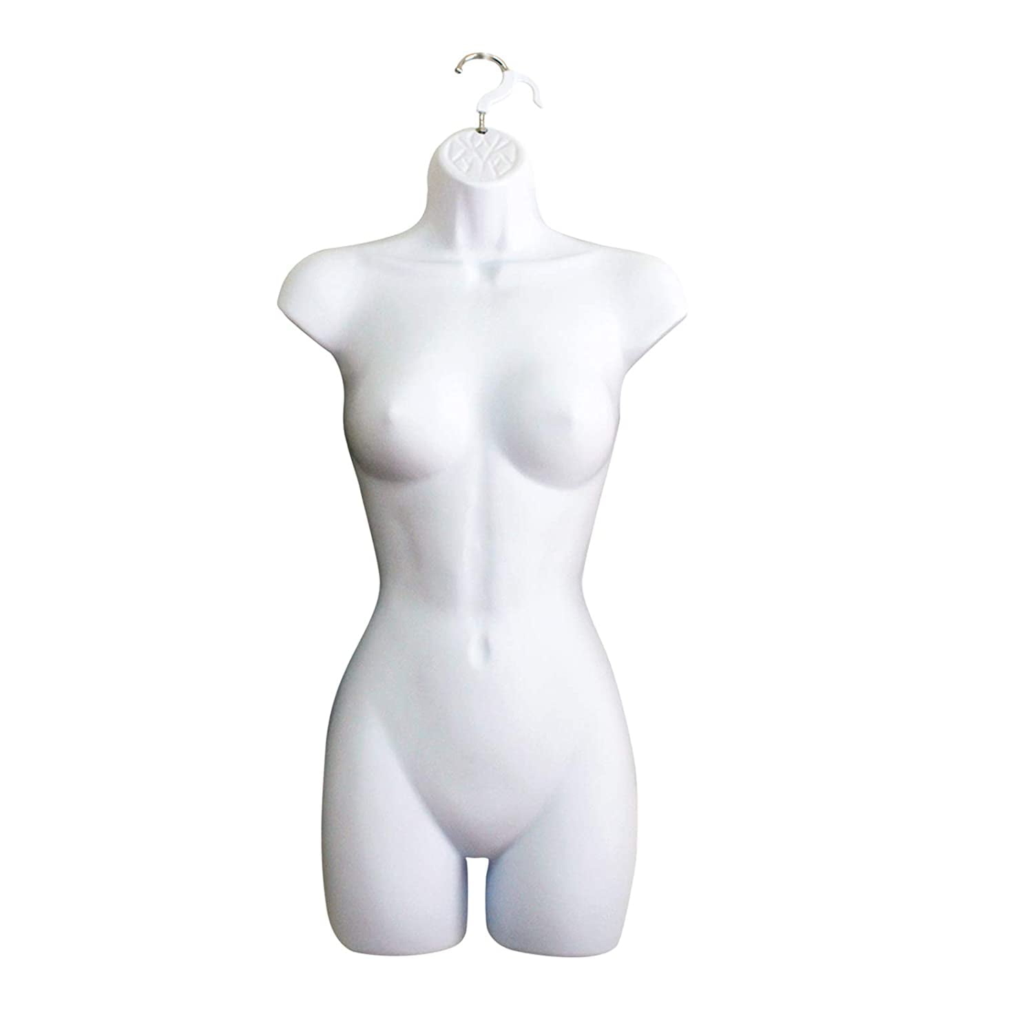 White Female Mannequin Hip Long Hollow Back Body Torso Dress Form & Hanging Hook, S-M Sizes (10)