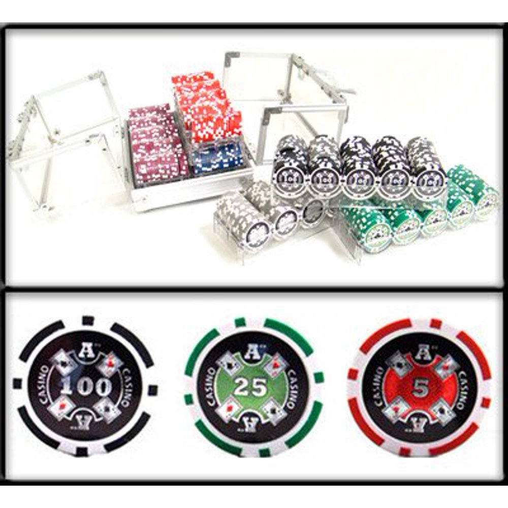 600ct. Ace Casino 14g Poker Chip Set in Acrylic Case with 6 Chip Trays