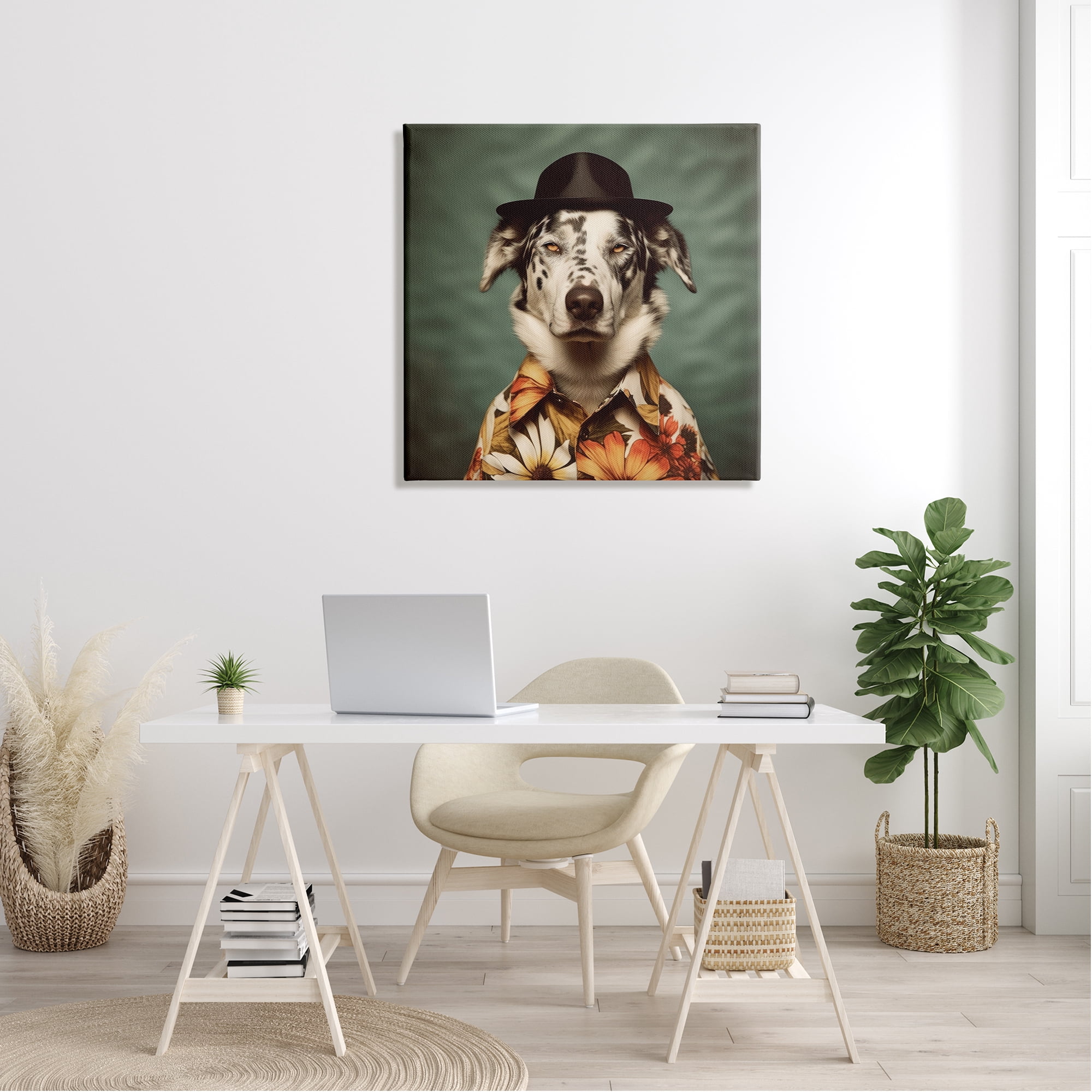 Stupell Industries Dog in Floral Shirt Animals & Insects Painting Gallery Wrapped Canvas Art Print Wall Art, 30 x 30