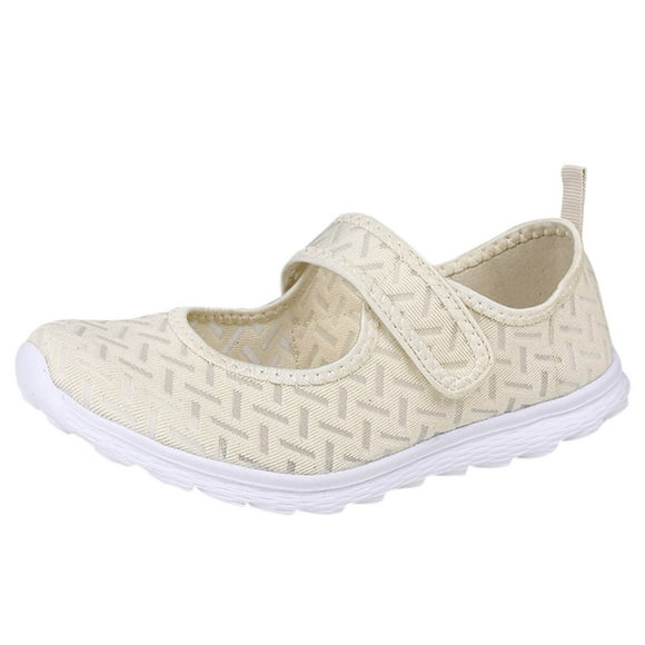 HBFAGFB Sneakers for Women Simple Mesh Breathable and Comfortable Hook Loop Slip on Shoes Beige Size 42