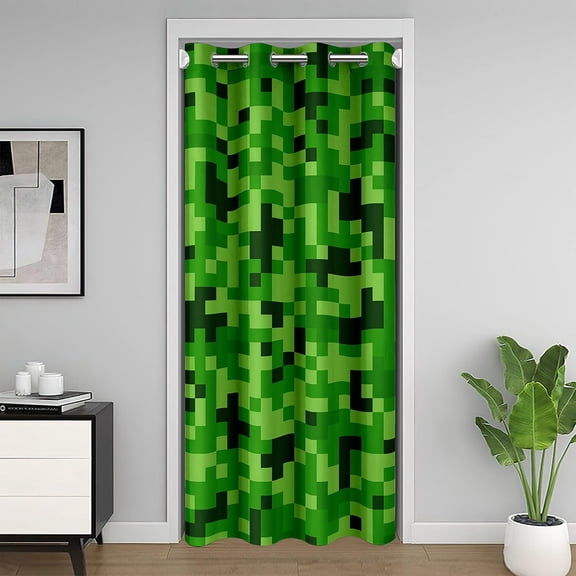 Green Pixelated Miners Gamer Doorway Curtain,Video Games Door Cover Curtain,Cartoon Gamepad Blackout Door Curtain for Bedroom, 84"x42" 1 Panel
