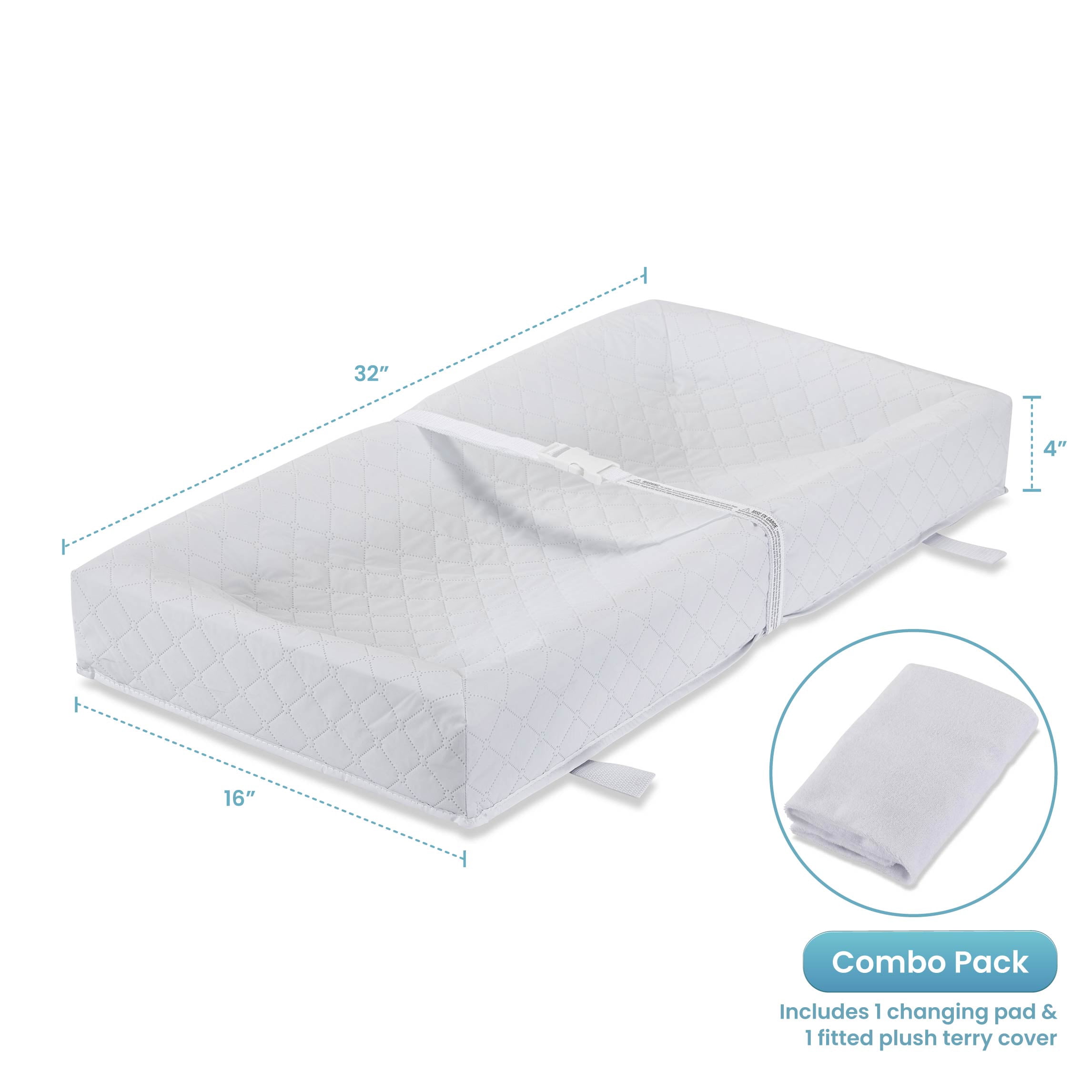 LA Baby 4-Sided Waterproof Diaper Changing Pad with Bonus Washable Cover, White [Combo Pack]