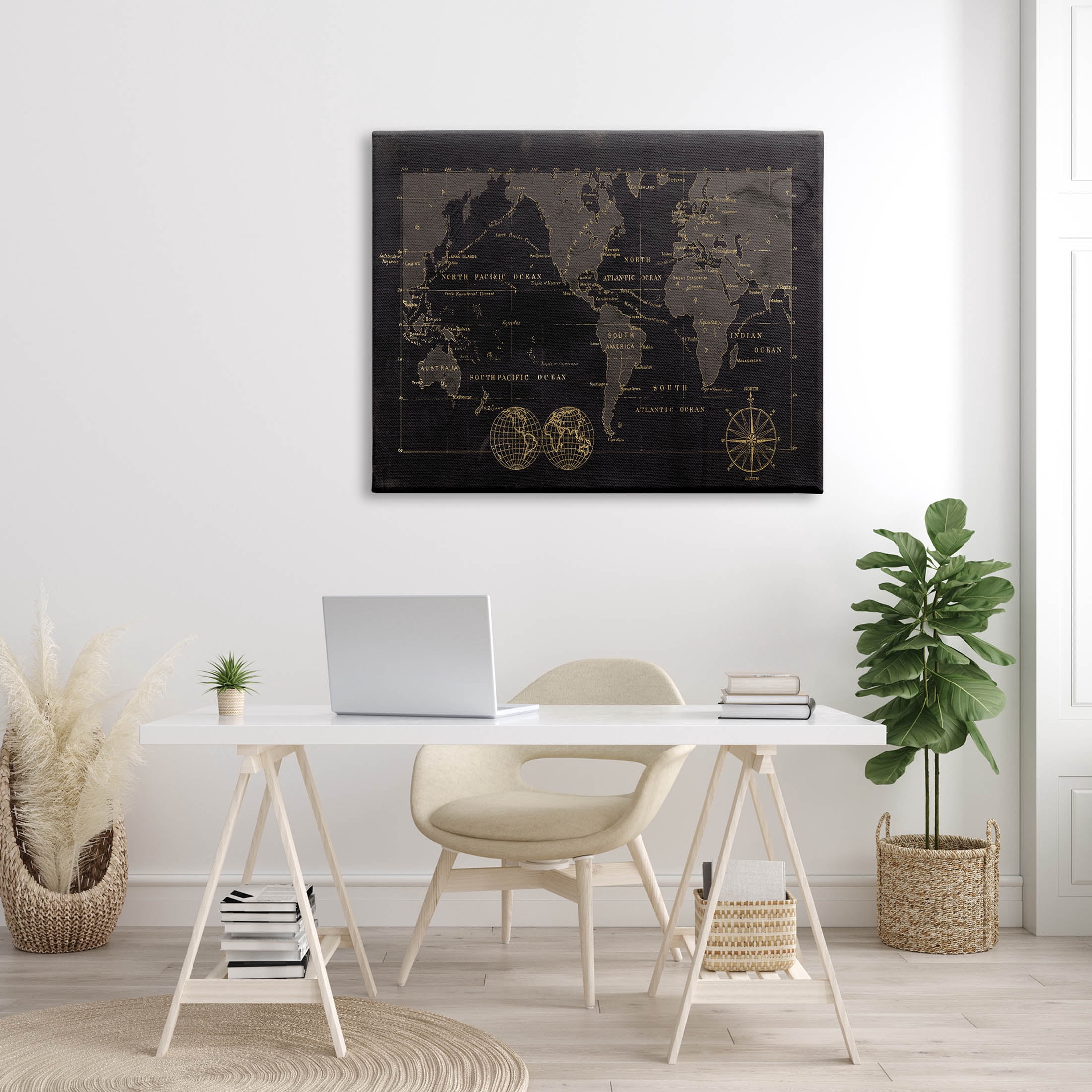 Stupell Industries Black Detailed World Map Graphic Art Gallery Wrapped Canvas Print Wall Art, Design by Carol Robinson