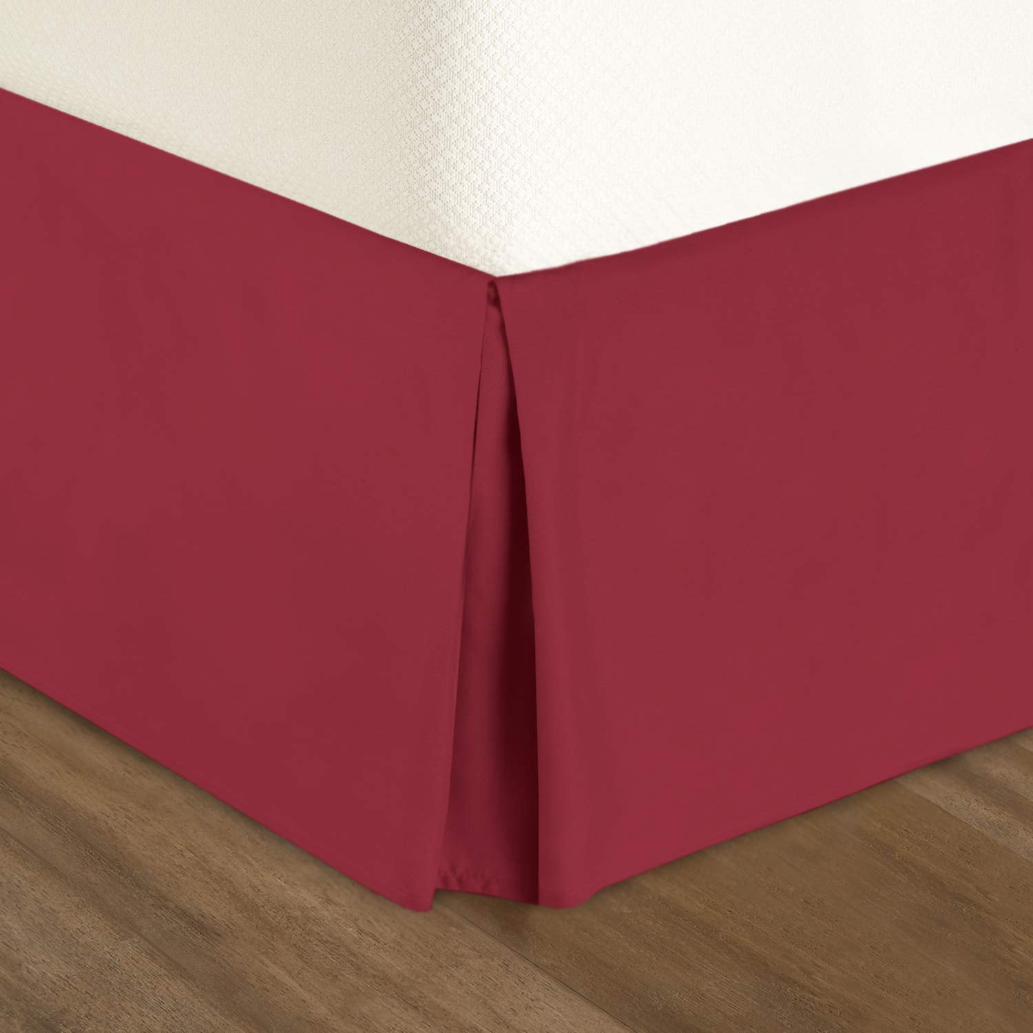 Clara Clark Pleated Bed Skirt - 14 inch Tailored Drop Luxury Double Brushed Microfiber Dust Ruffle - Includes 8 Pins, Queen Size, Burgundy