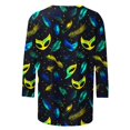 thumbnail image 4 of Cavosen Carnival Day Blouses for Women 3/4 Sleeve Holiday Mardi Gras Round Neck Blouse Mask Graphic Print Shirts Festival Fashion Tops Dressy Workout Tees Party Shrove Tuesday Purple XL, 4 of 5
