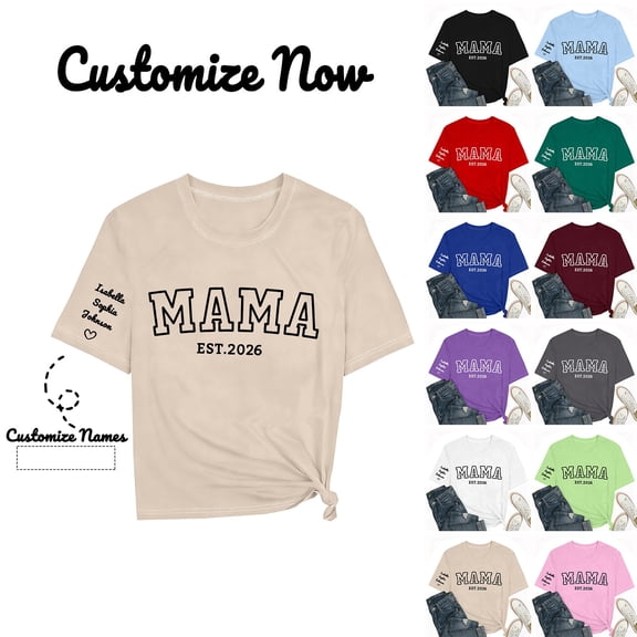 Women's Summer Tops BWASD Casual V Neck Short Sleeves Shirts Mama Graphic Blouses Outfits Personalised DIY Mothers Day Birthday For Mum Beige S-XXXL