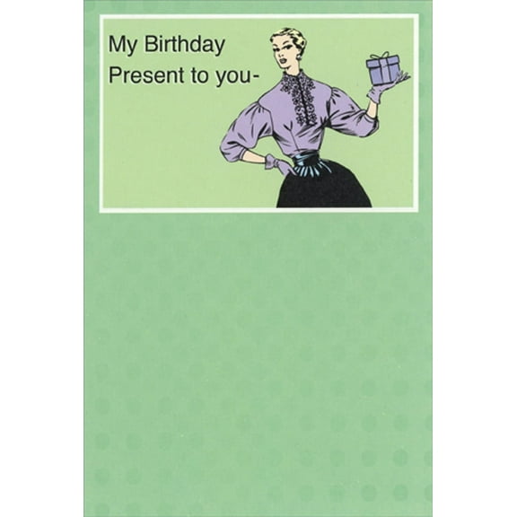 Recycled Paper Greetings Retro Woman Holding Purple Present Feminine Humorous / Funny Birthday Card for Her : Woman