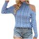 thumbnail image 2 of Suéter de cuello alto para mujer, informal, de moda, de manga larga, liso, con hombros descubiertos, cuello alto, blusa para mujer, 2 of 8