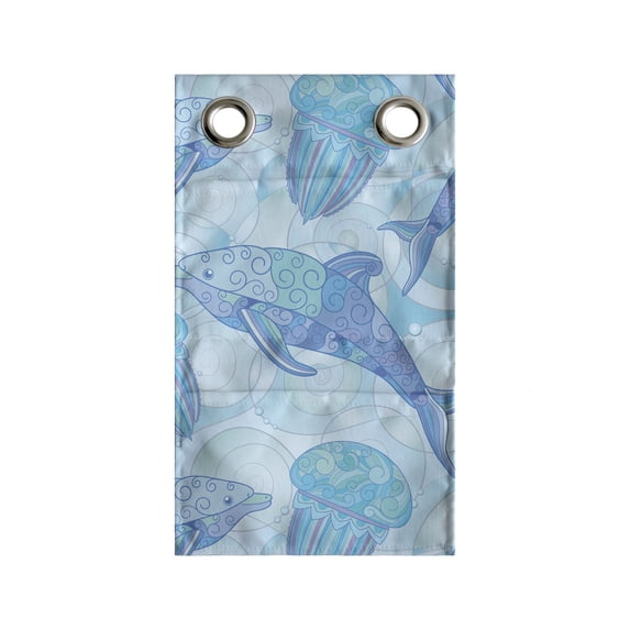 Jellyfish Hanging Pocket Organizer, Repetitive Pattern with Dolphins on Abstract Rounds, Printed Polyester Storage Bag with Pockets, 9" x 27", Pale Sky Blue Multicolor