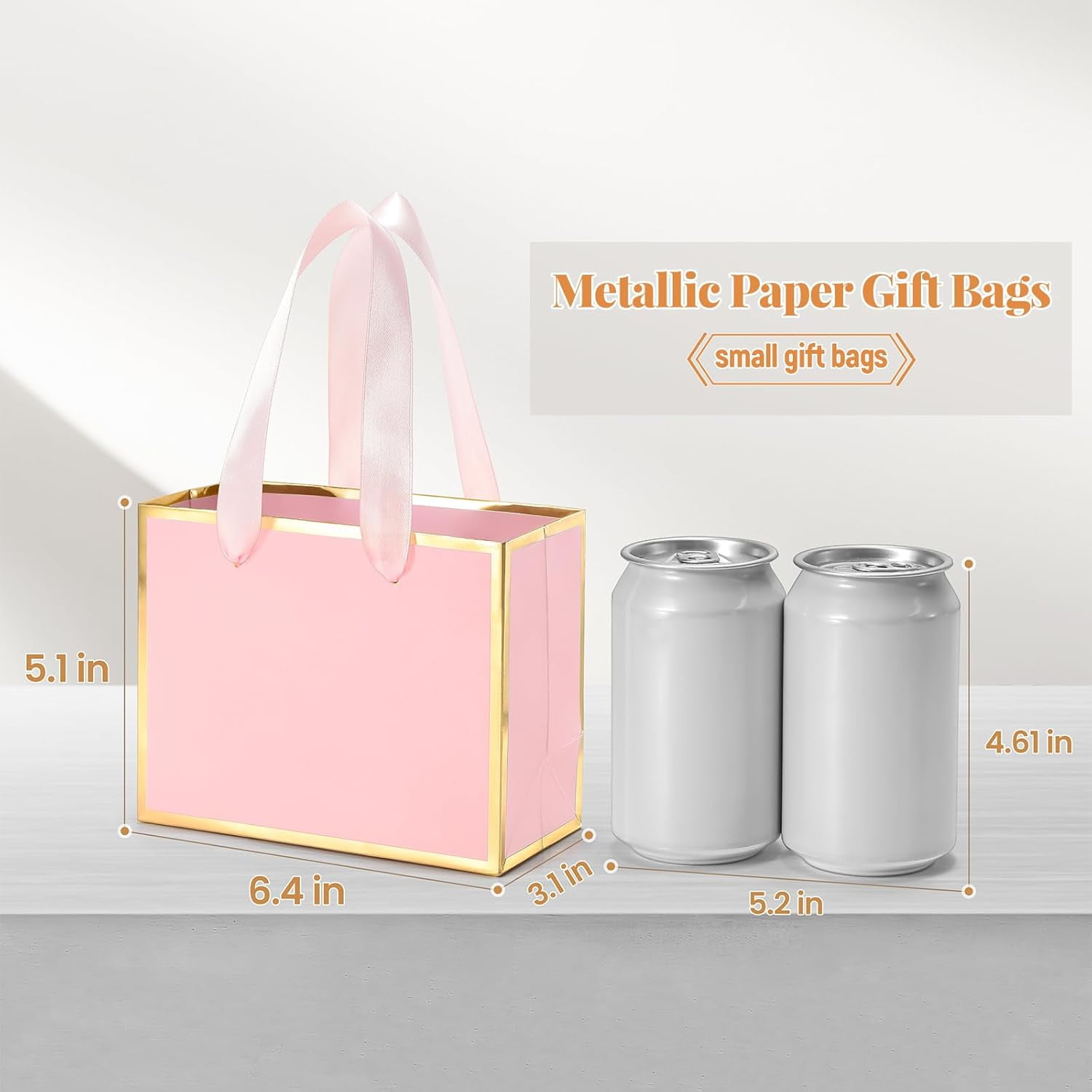 30 Pcs Small Metallic Foil Gift Bags with Handles, Pink Gold Thank You Favor Bag with Tissue Paper for Back to School Baby Shower Wedding Mother's Day Christmas Party (6.4x3.1x5.1 Inch)