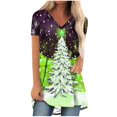 thumbnail image 2 of Puntoco Blusa de cuello en V con mangas raglán cortas y espalda larga con estampado navideño informal a la moda para mujer, 2 of 5