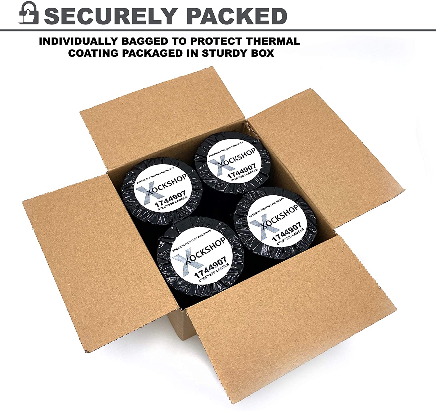 Shipping Labels 4 x 6 Thermal Labels 1744907 Compatible with Dymo 4XL Printers, Incidental Tear line ( 4 Rolls - 220/Roll- 880 Labels Total )