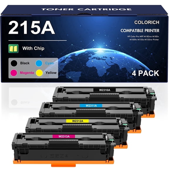 215A Toner Cartridges With Chip Compatible for HP 215A W2310A Laserjet M182nw M183fw M182n Color M155a M155nw M182 M183 Printer Ink 4 Pack