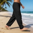 thumbnail image 4 of Uwinwear Men's Loose Fit Linen Pants, Lightweight Drawstring Waist Casual Summer Beach Yoga Trousers Black M, 4 of 5