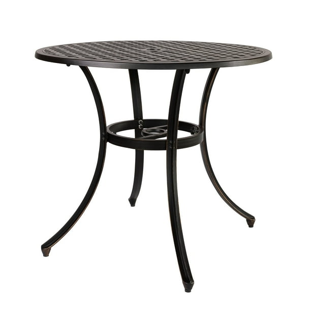 Kinger Home Outdoor Dining Table 34 Inch Large Round Metal Patio With Umbrella Hole Cast Aluminum Furniture Drop Leaf Weatherproof And Windproof Antique Bronze Com Cast Aluminum Patio Dining Furniture, Large Round Metal Outdoor Dining Table
