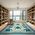 thumbnail image 2 of ODIKA 9'x12' Washable Area Rug Low Pile, Flatwoven, Nautical Turtle Ocean Waves Entry Themed Teal Beachy Bathroom for Great Room, Indoor Concept, Large Living, 2 of 7