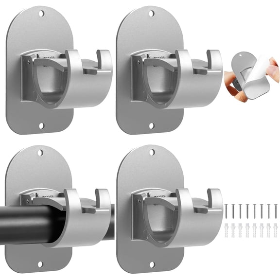 No Drill Curtain Rod Holder Hangers - Self Adhesive Hook - Upgrade Large Plastic Brackets - Renter Friendly Hanger (4PCS )