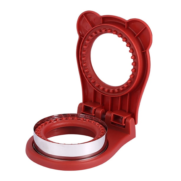 Troquel de corte para sándwich redondo de acero inoxidable con protección para las manos, cortador de galletas, bollos, pan y sándwich de bolsillo, color rojo