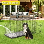 BestPet Large Dog Crate, 30in, Metal Wire, Double Door, Folding, Plastic Tray, Handle, Black