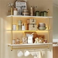 thumbnail image 3 of Bestier 41" Floating Shelves for Wall with LED Light 3-Tier Wall-Mounted Wood Shelves with 8 S-Hooks, White Finish & Gold Frame, 3 of 11