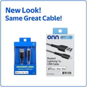 onn 6ft MFI Certified Lightning to USB-A Braided Charging Cable - Black