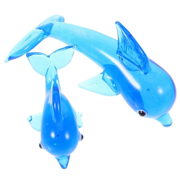 unbranded 2pcs Glass Dolphin Figurines Marine Animal Model Ornaments For Home Decor Living Room Bedroom Office Statue Animal Collectibles