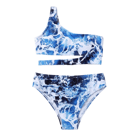 

Rovga Swimsuit For Girls Summer Kids Sea Wave Pattern Two Piece Swimsuit Sport High Waist Bikini Set Bathing Suit