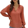 thumbnail image 2 of Tops Para Mujer Blusa Casual Elegante Camisas de Manga Larga Cuello en V Manga de Pétalo Color Sólido Parte Superior Suelta Odeerbi ODB173453, 2 of 6