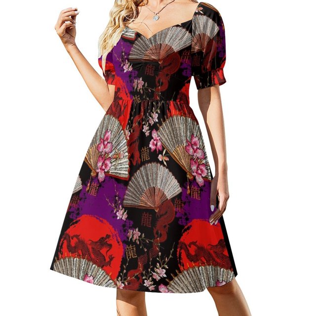 Vestido de manga corta con estampado de drags asiáticos vestidos de lujo para ocasis oficiales vestido de mujer