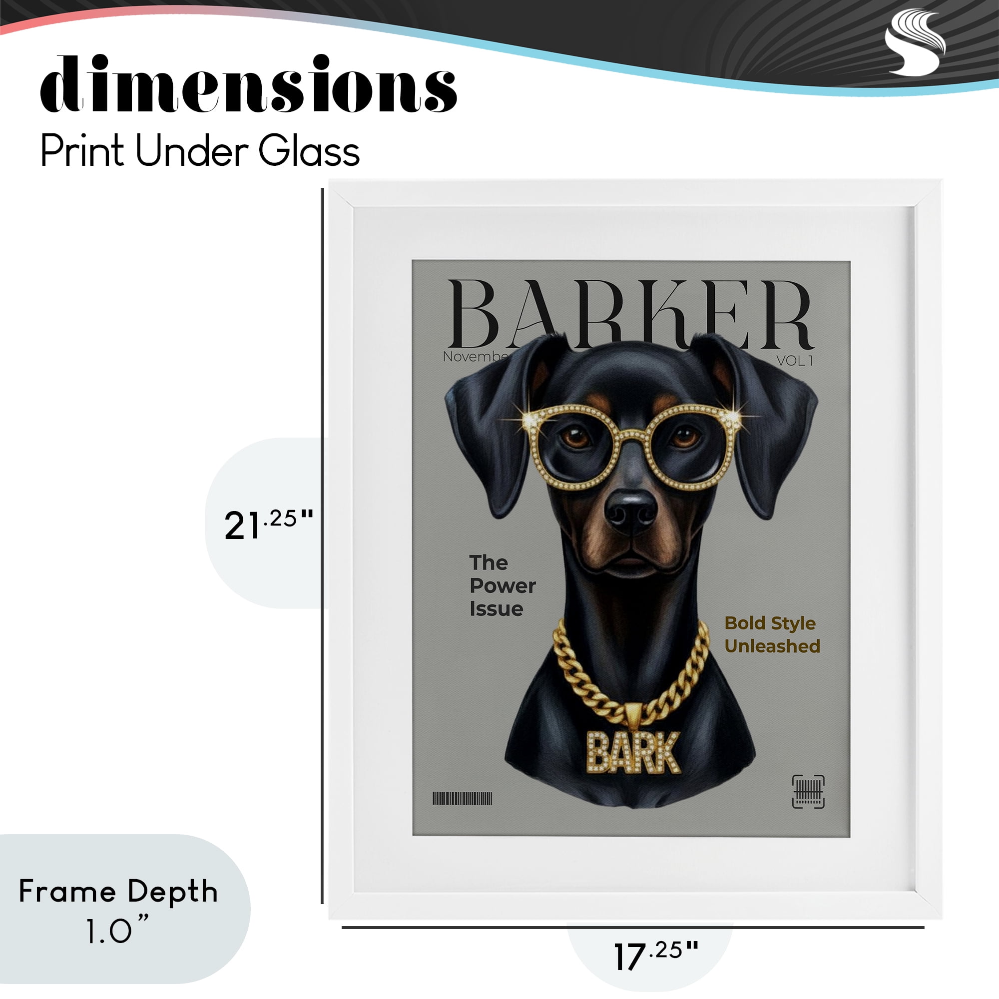 Stupell Industries Barker Dog Fashion Magazine White Framed Print Under Glass, design by A Barefoot Stylist