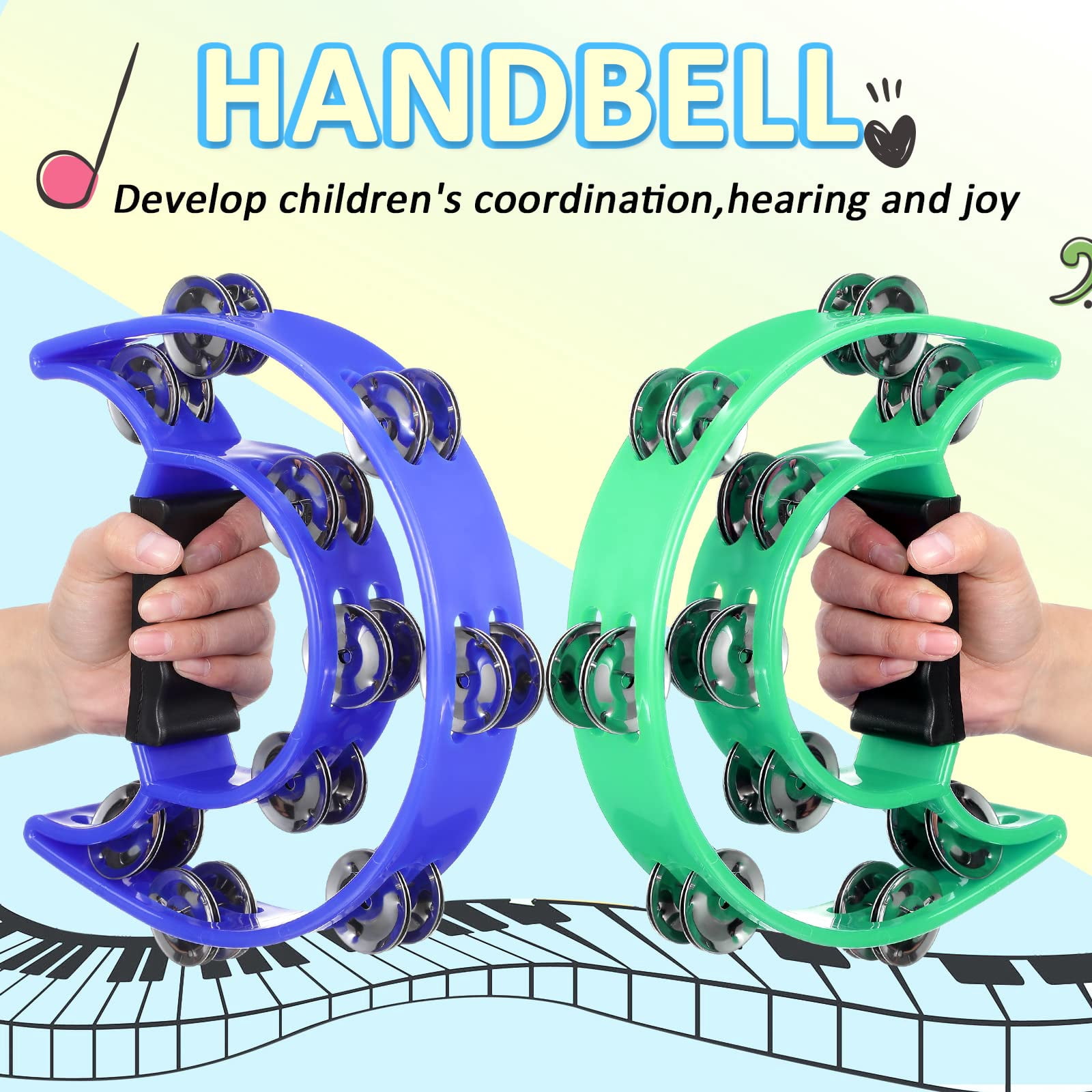 7 Pieces Double Row Tambourine Half Moon Musical Plastic Instrument Handheld Percussion Metal Jingles Hand Held Drum For Party Performance Concert