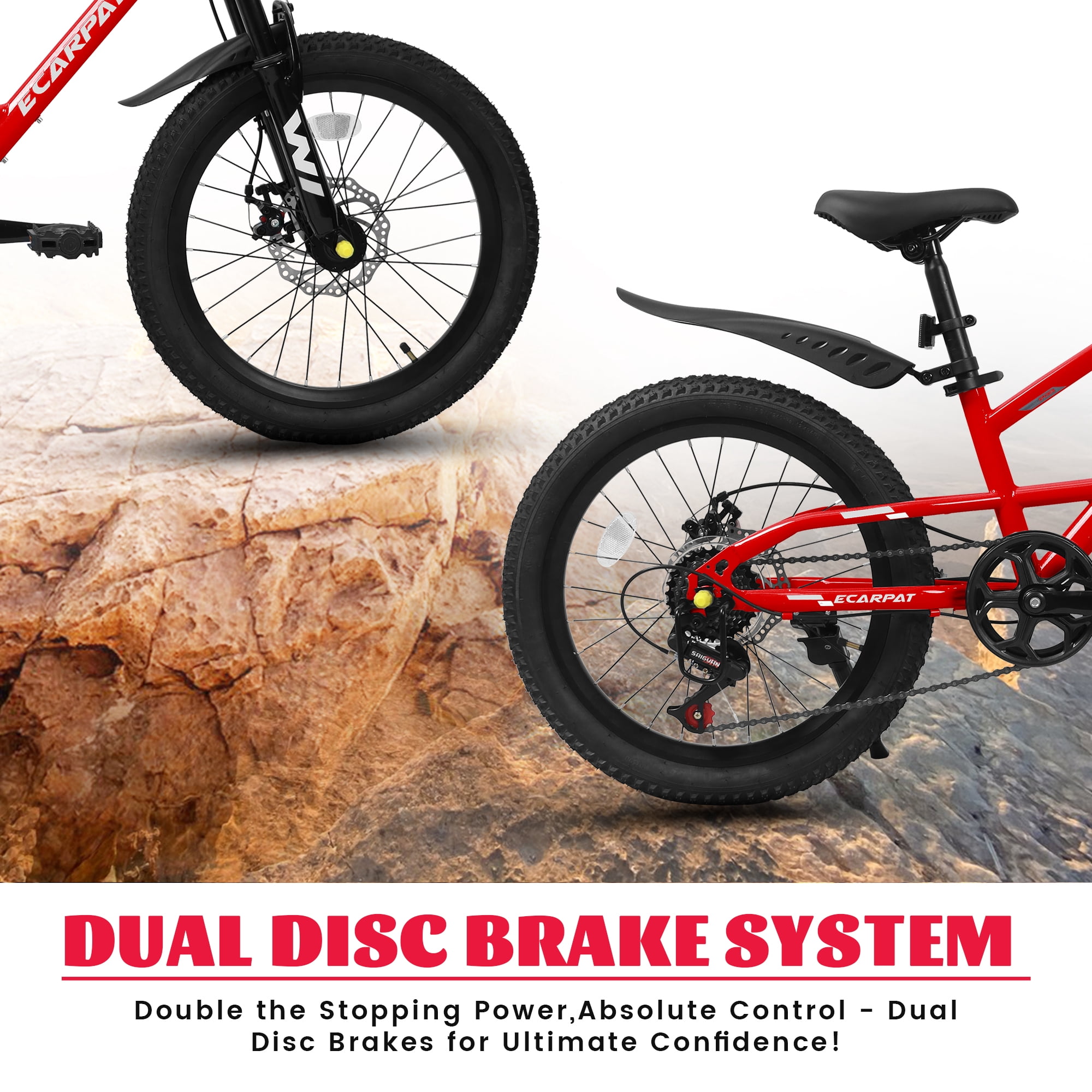 20" Mountain Bike, 7-Speed with Durable Steel Frame & Front Suspension - Red